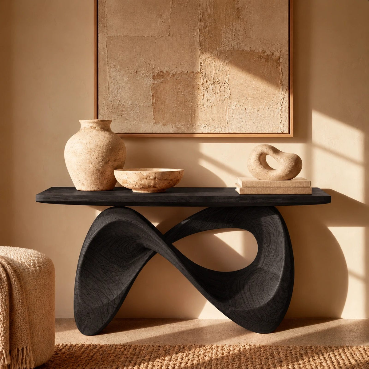 Organic Sculpted Console Table With Infinity Loop Base For Entryway