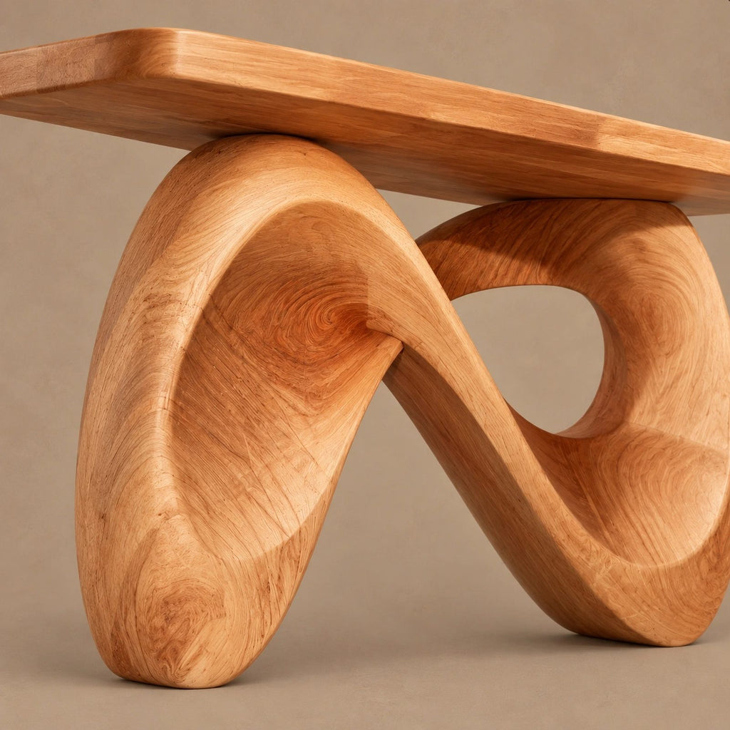 Organic Sculpted Console Table With Infinity Loop Base For Entryway