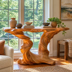 Rustic Live Edge Console Table With Sculpted Root Base For Entryway
