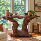 Rustic Live Edge Console Table With Sculpted Root Base For Entryway