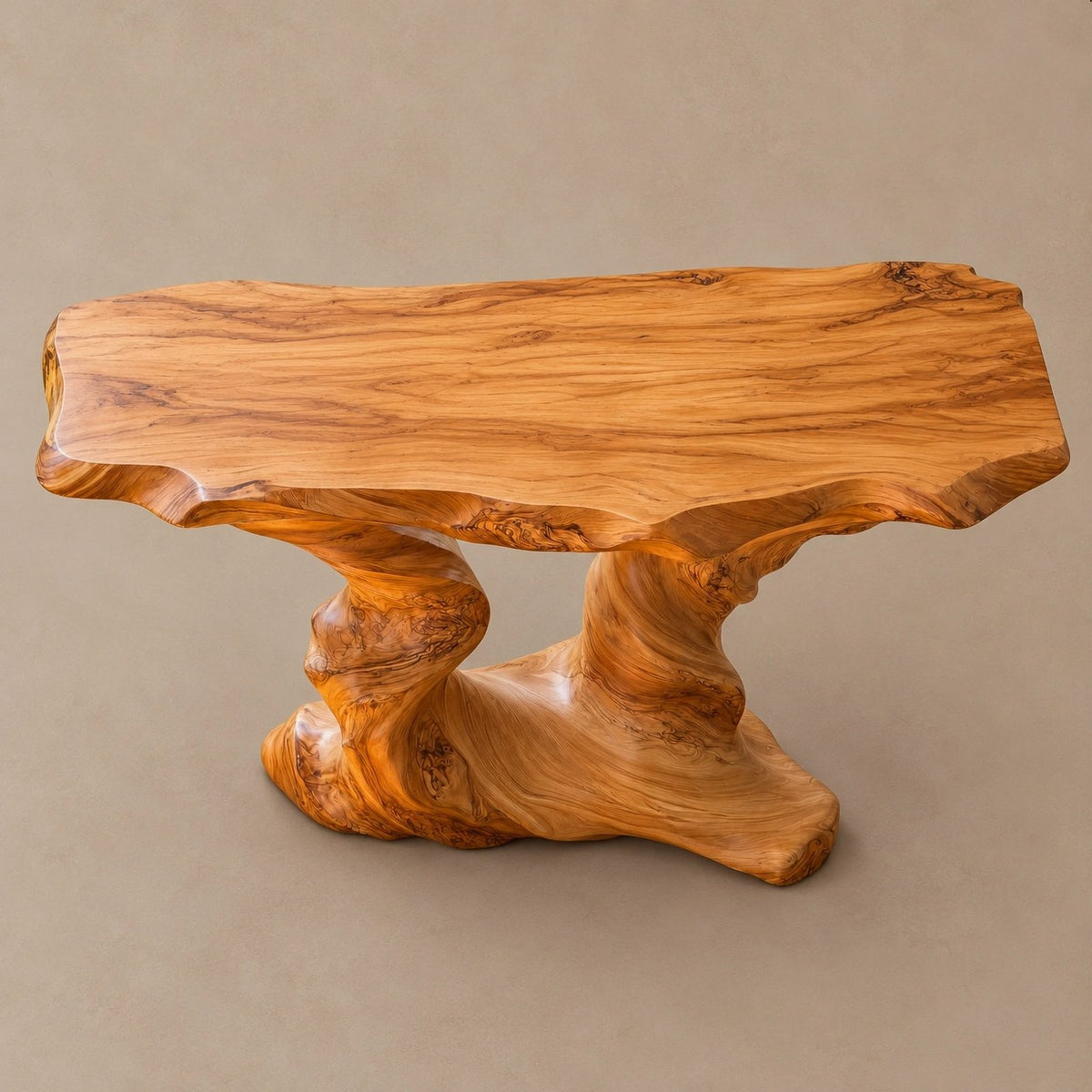 Rustic Live Edge Console Table With Sculpted Root Base For Entryway