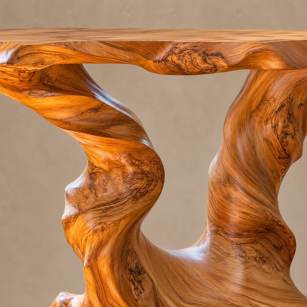 Rustic Live Edge Console Table With Sculpted Root Base For Entryway