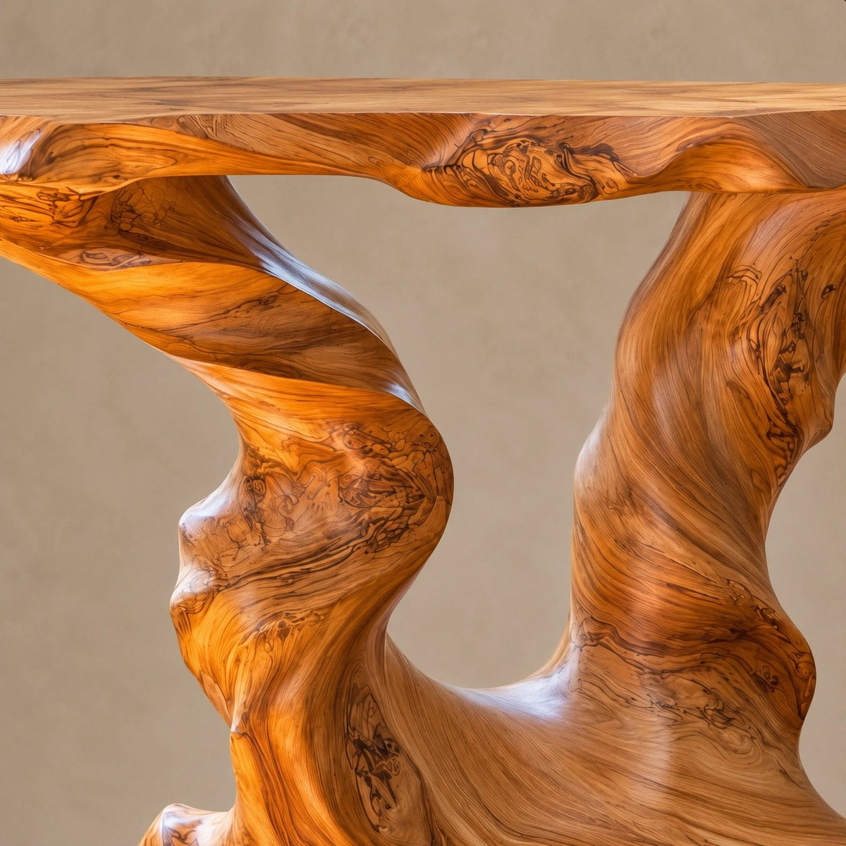 Rustic Live Edge Console Table With Sculpted Root Base For Entryway