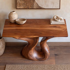 Sculptural Wood Console Table With Hourglass Curve Base For Entryway