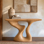 Sculptural Wood Console Table With Hourglass Curve Base For Entryway