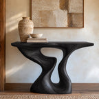 Sculptural Wood Console Table With Hourglass Curve Base For Entryway