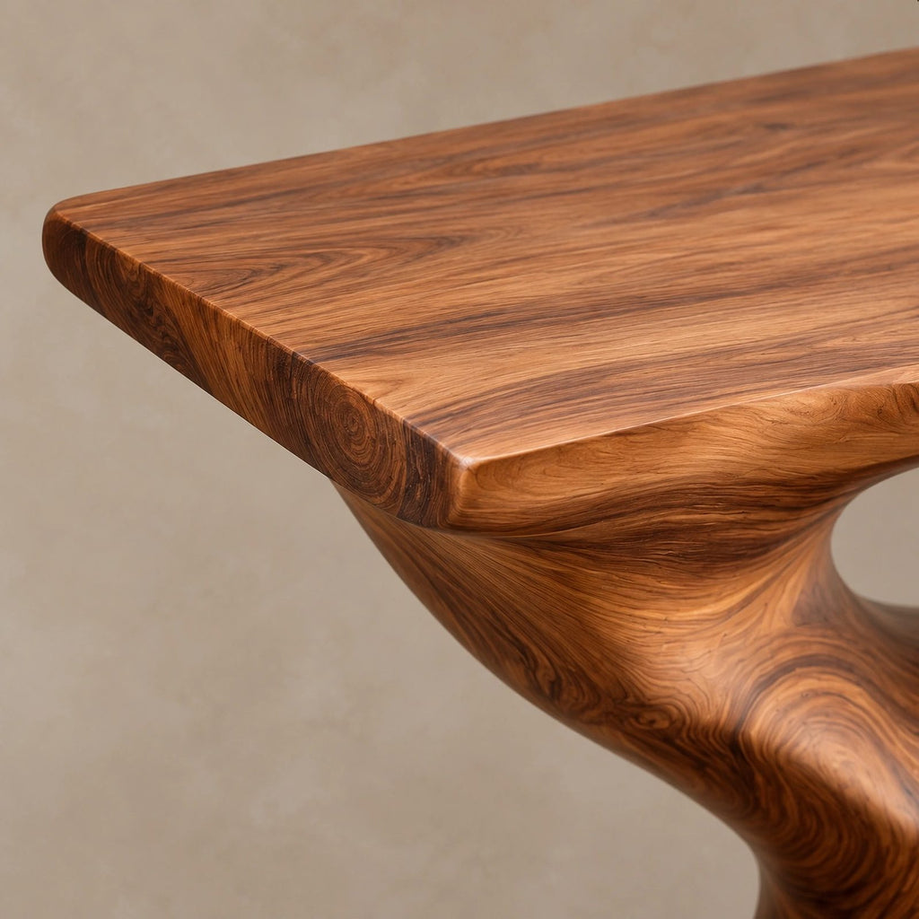 Sculptural Wood Console Table With Hourglass Curve Base For Entryway