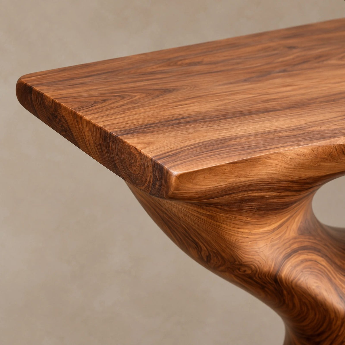 Sculptural Wood Console Table With Hourglass Curve Base For Entryway