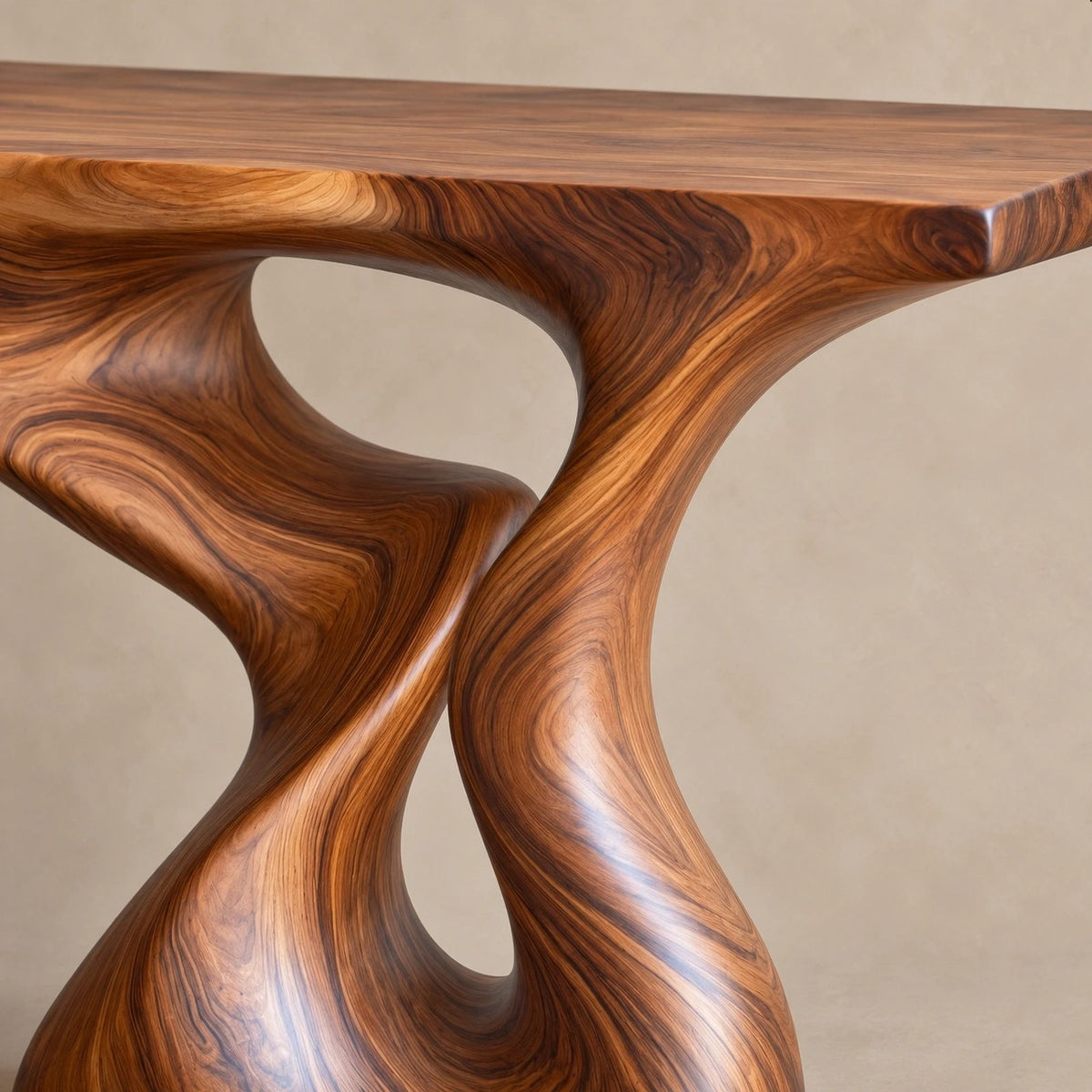 Sculptural Wood Console Table With Hourglass Curve Base For Entryway