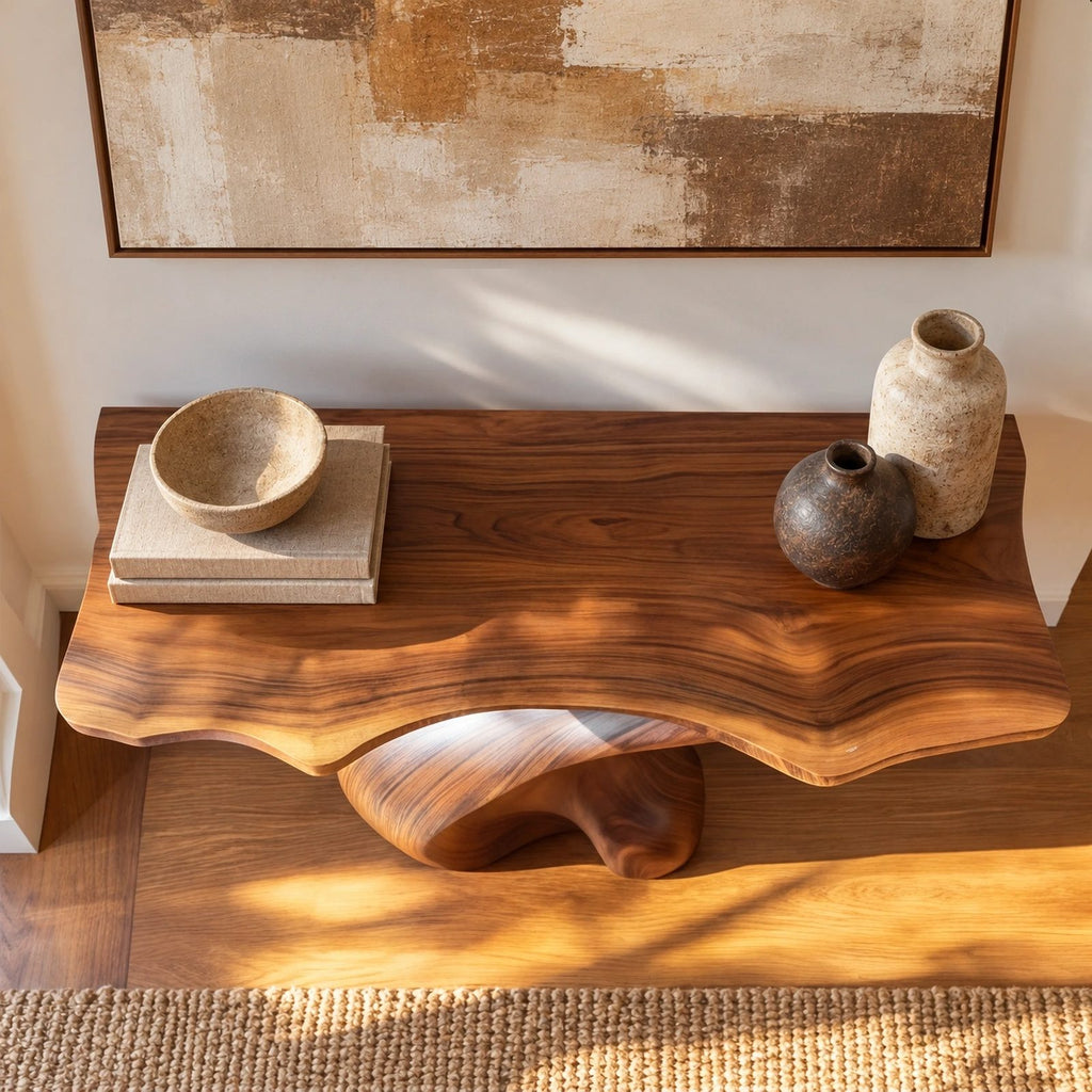 Modern Wood Console Table With Spiral Twist Base For Entryway