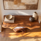 Modern Wood Console Table With Spiral Twist Base For Entryway