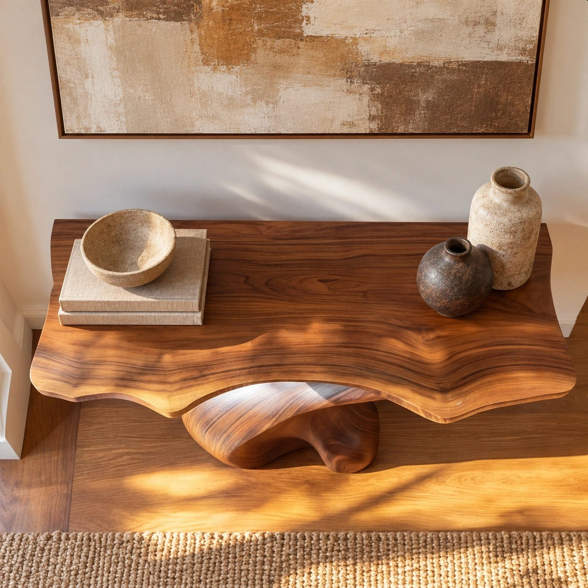 Modern Wood Console Table With Spiral Twist Base For Entryway