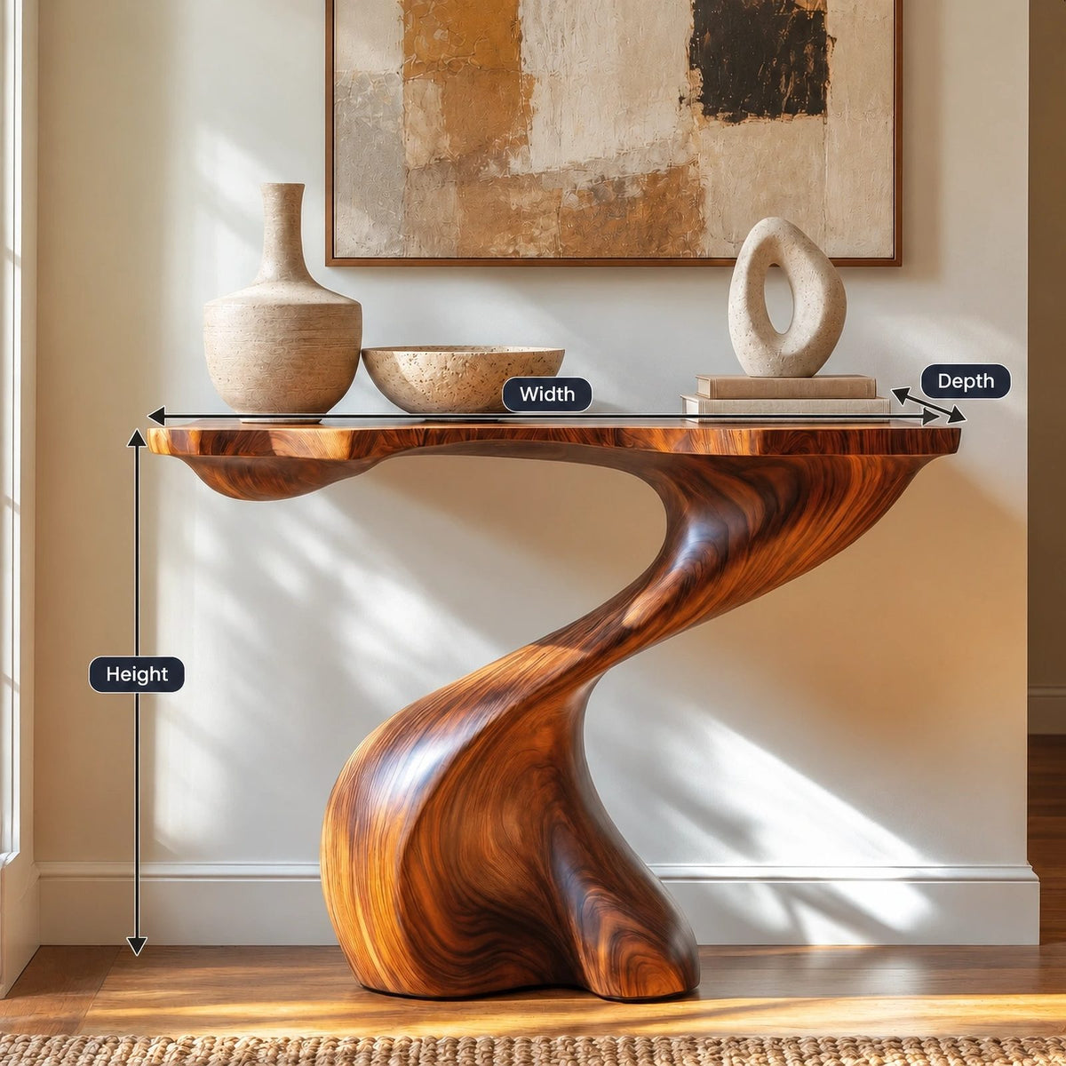Modern Wood Console Table With Spiral Twist Base For Entryway