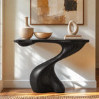 Modern Wood Console Table With Spiral Twist Base For Entryway
