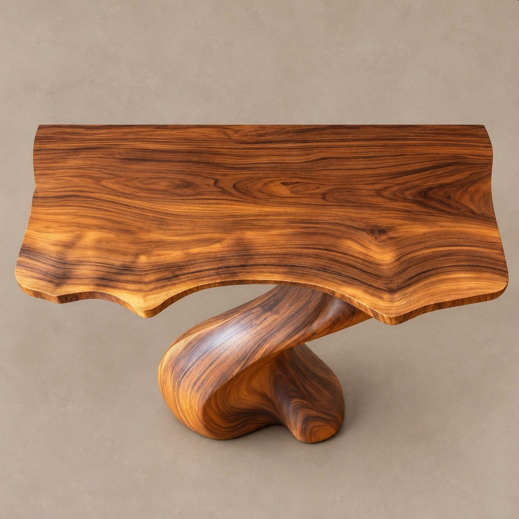 Modern Wood Console Table With Spiral Twist Base For Entryway