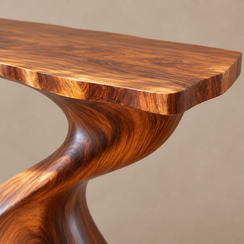 Modern Wood Console Table With Spiral Twist Base For Entryway