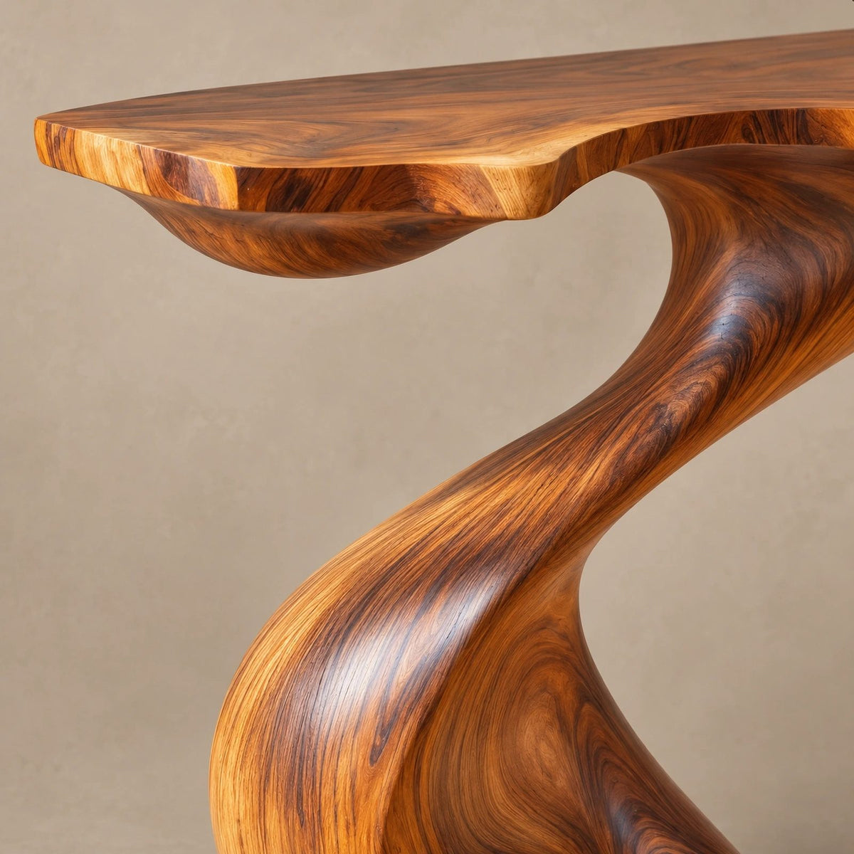 Modern Wood Console Table With Spiral Twist Base For Entryway