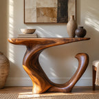 Organic Wood Console Table With Curved Branch Base For Entryway