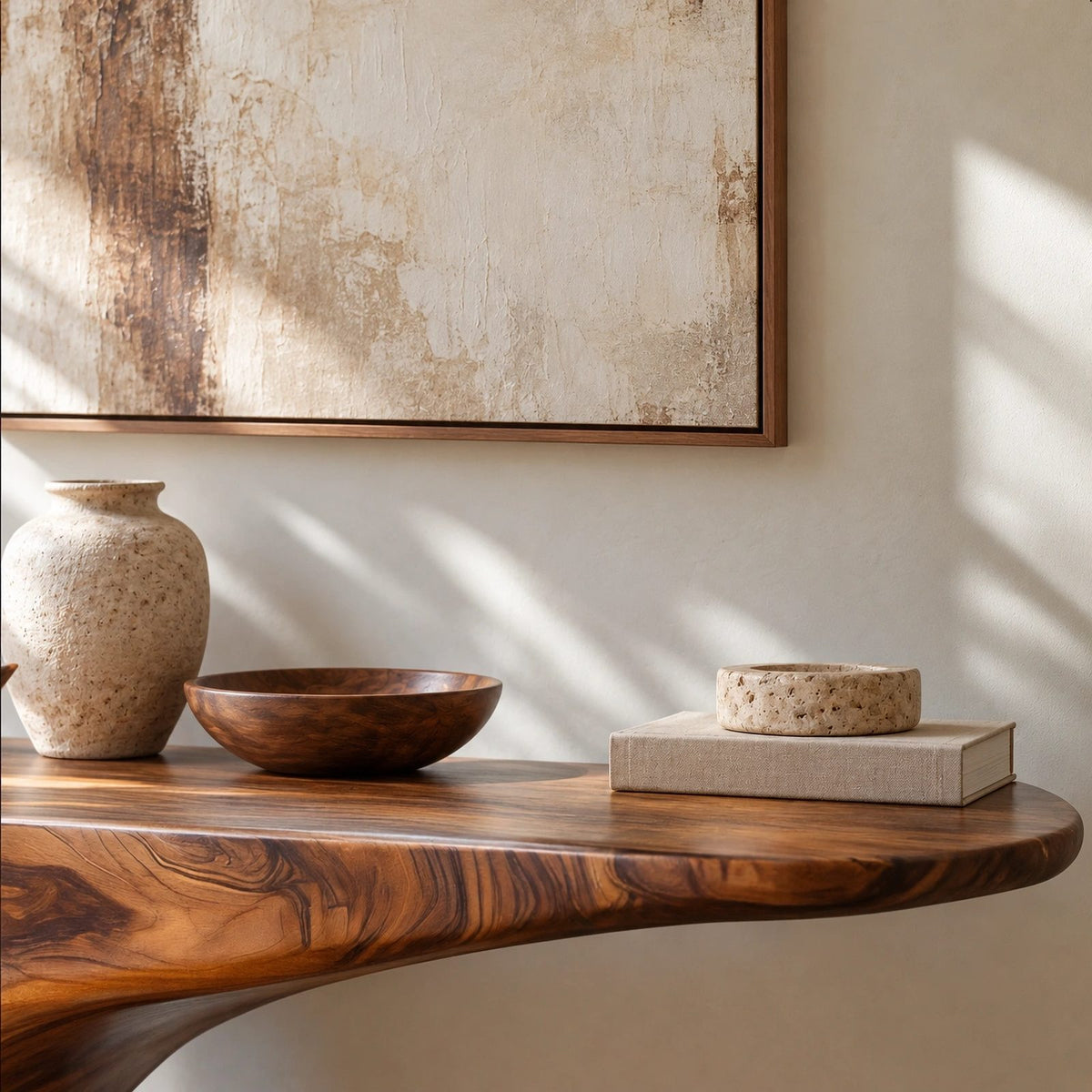 Organic Wood Console Table With Curved Branch Base For Entryway
