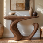 Organic Wood Console Table With Curved Branch Base For Entryway