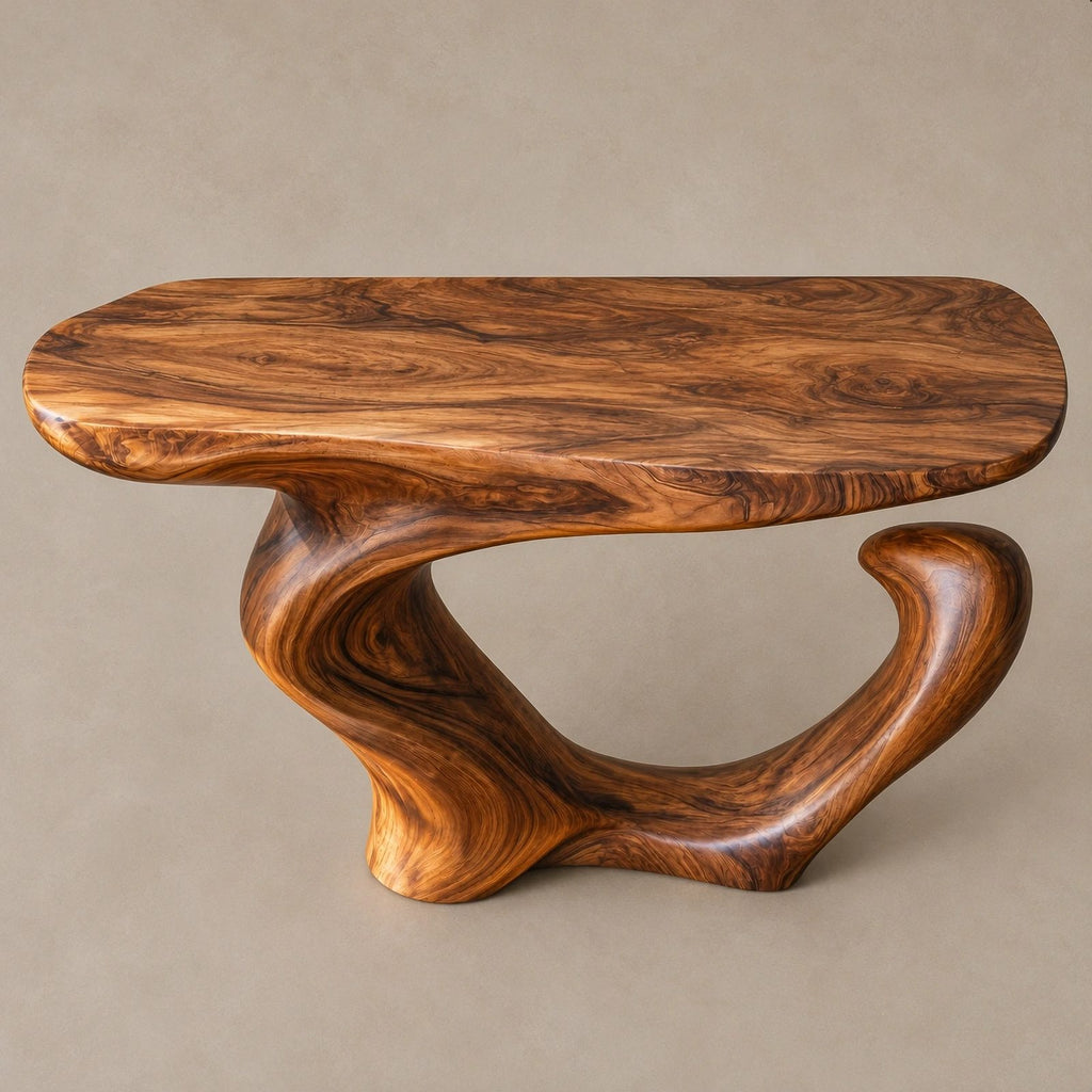 Organic Wood Console Table With Curved Branch Base For Entryway