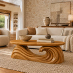Modern Oval Coffee Table With Flowing Wave Base For Living Room