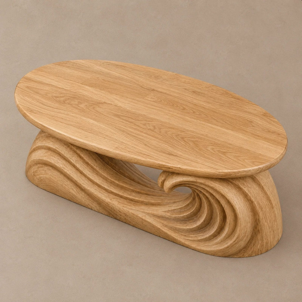 Modern Oval Coffee Table With Flowing Wave Base For Living Room