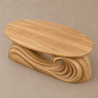 Modern Oval Coffee Table With Flowing Wave Base For Living Room