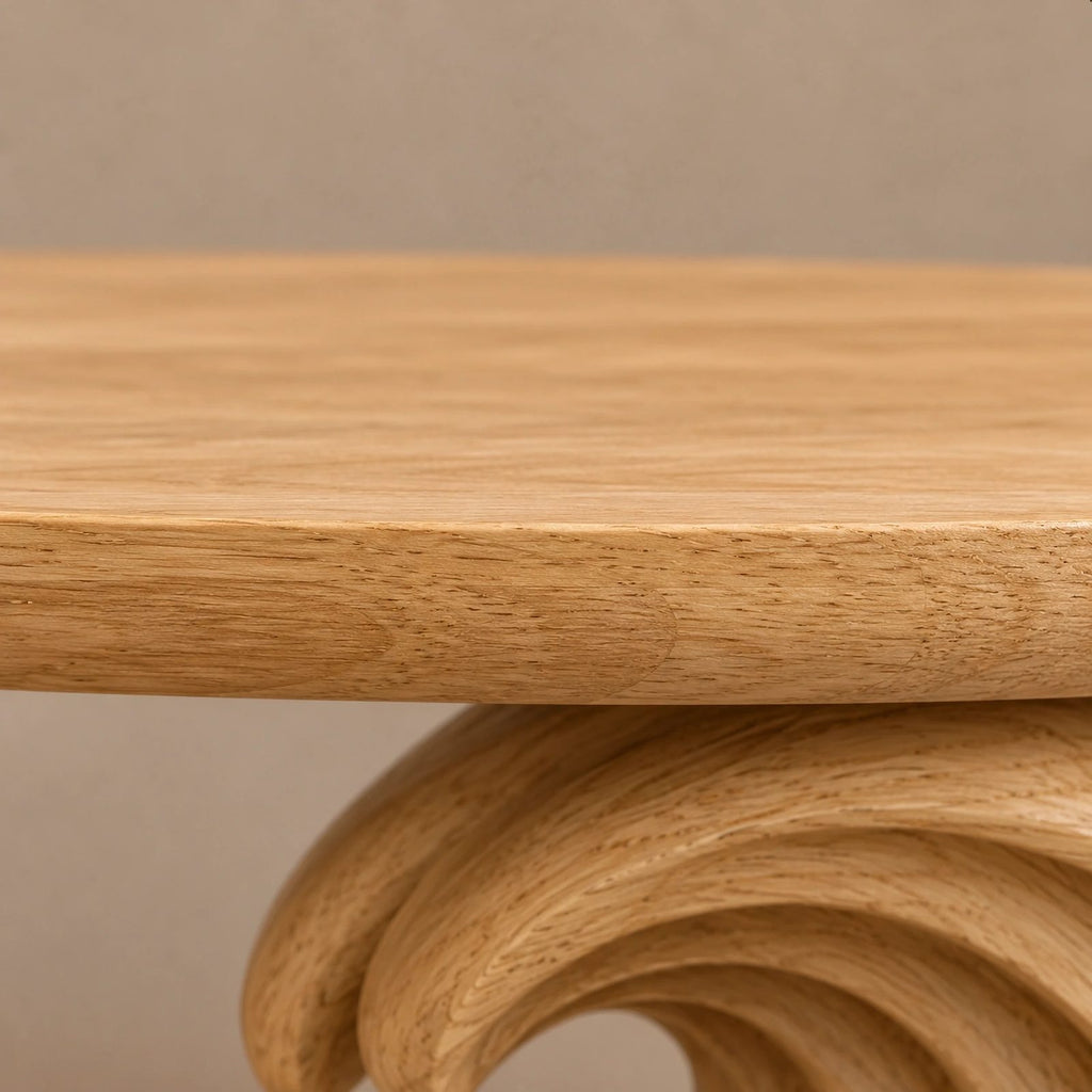 Modern Oval Coffee Table With Flowing Wave Base For Living Room