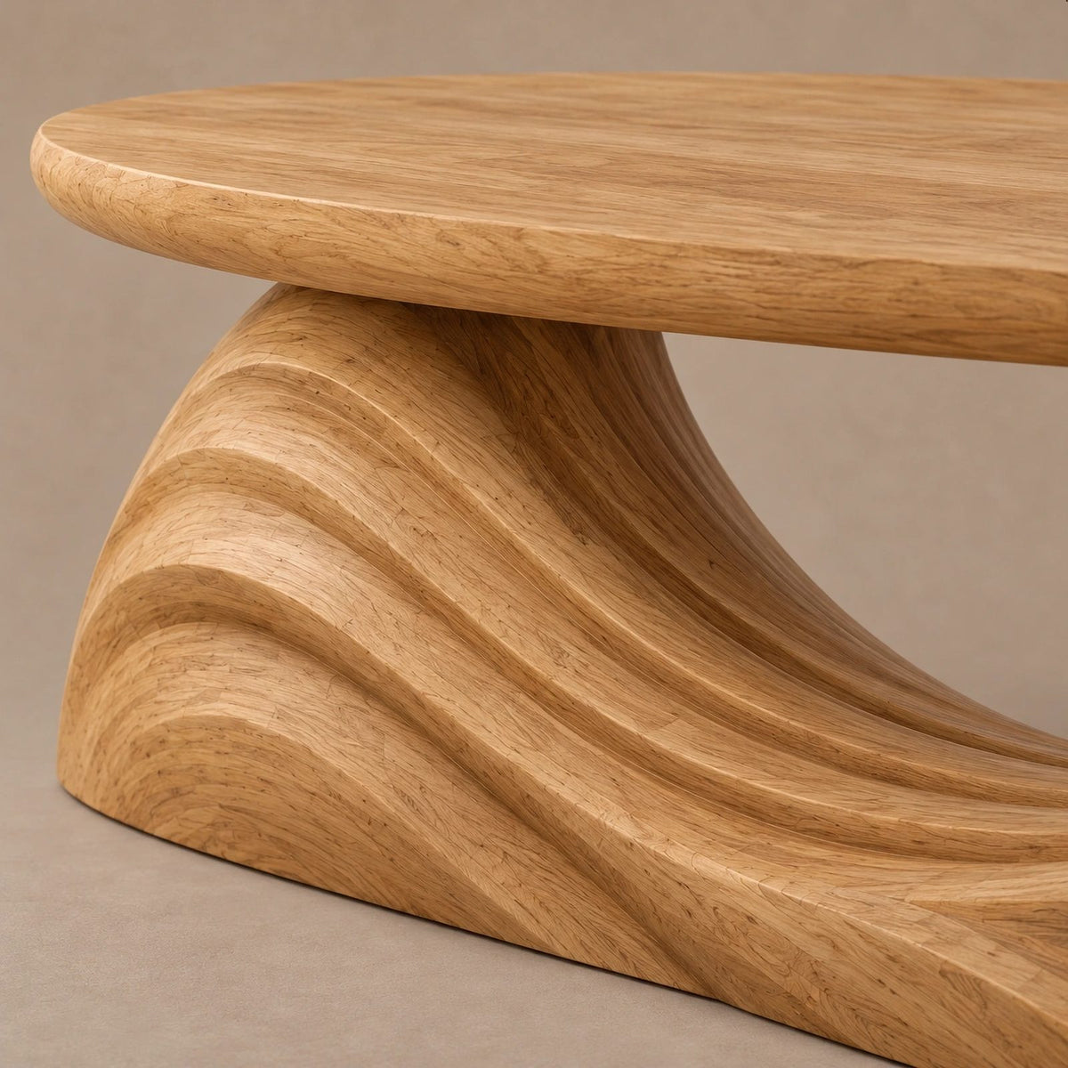 Modern Oval Coffee Table With Flowing Wave Base For Living Room