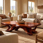 Rustic Live Edge Coffee Table With Sculpted Root Base For Living Room