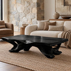 Rustic Live Edge Coffee Table With Sculpted Root Base For Living Room