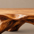 Rustic Live Edge Coffee Table With Sculpted Root Base For Living Room