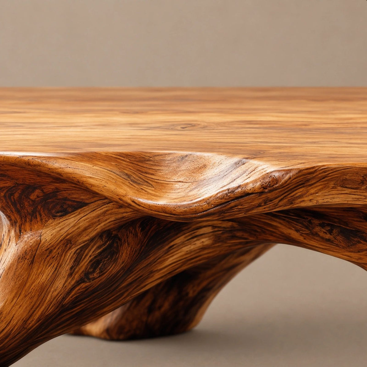 Rustic Live Edge Coffee Table With Sculpted Root Base For Living Room