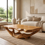 Handcrafted Live Edge Coffee Table With Twisted Root Base For Living Room