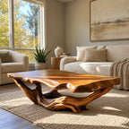 Handcrafted Live Edge Coffee Table With Twisted Root Base For Living Room