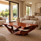 Handcrafted Live Edge Coffee Table With Twisted Root Base For Living Room