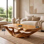 Handcrafted Live Edge Coffee Table With Twisted Root Base For Living Room