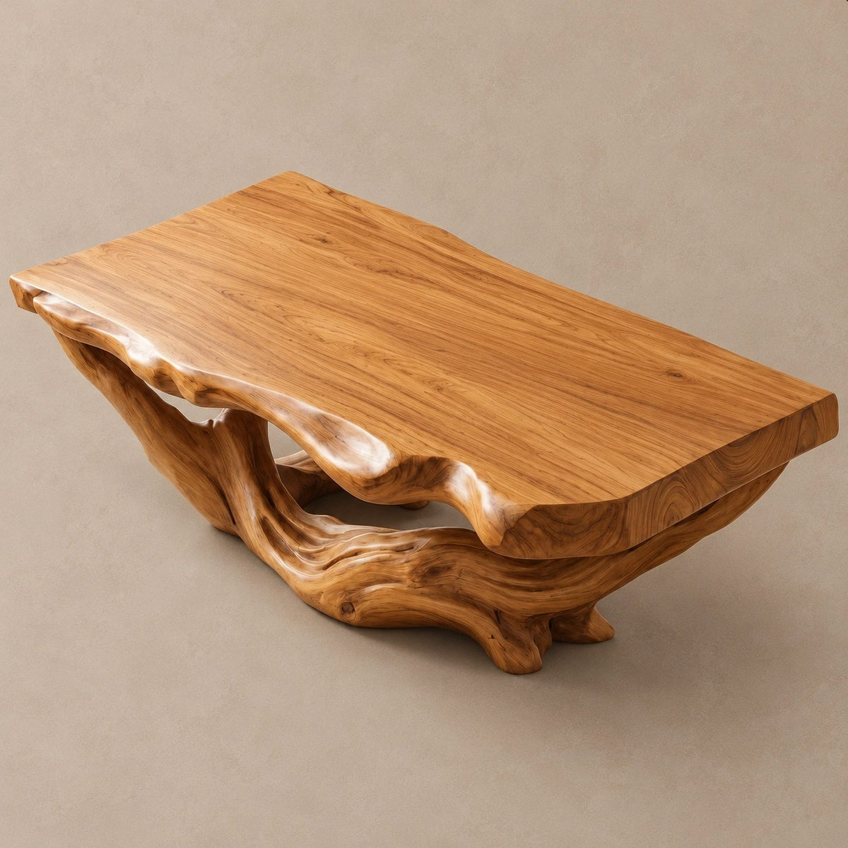 Handcrafted Live Edge Coffee Table With Twisted Root Base For Living Room