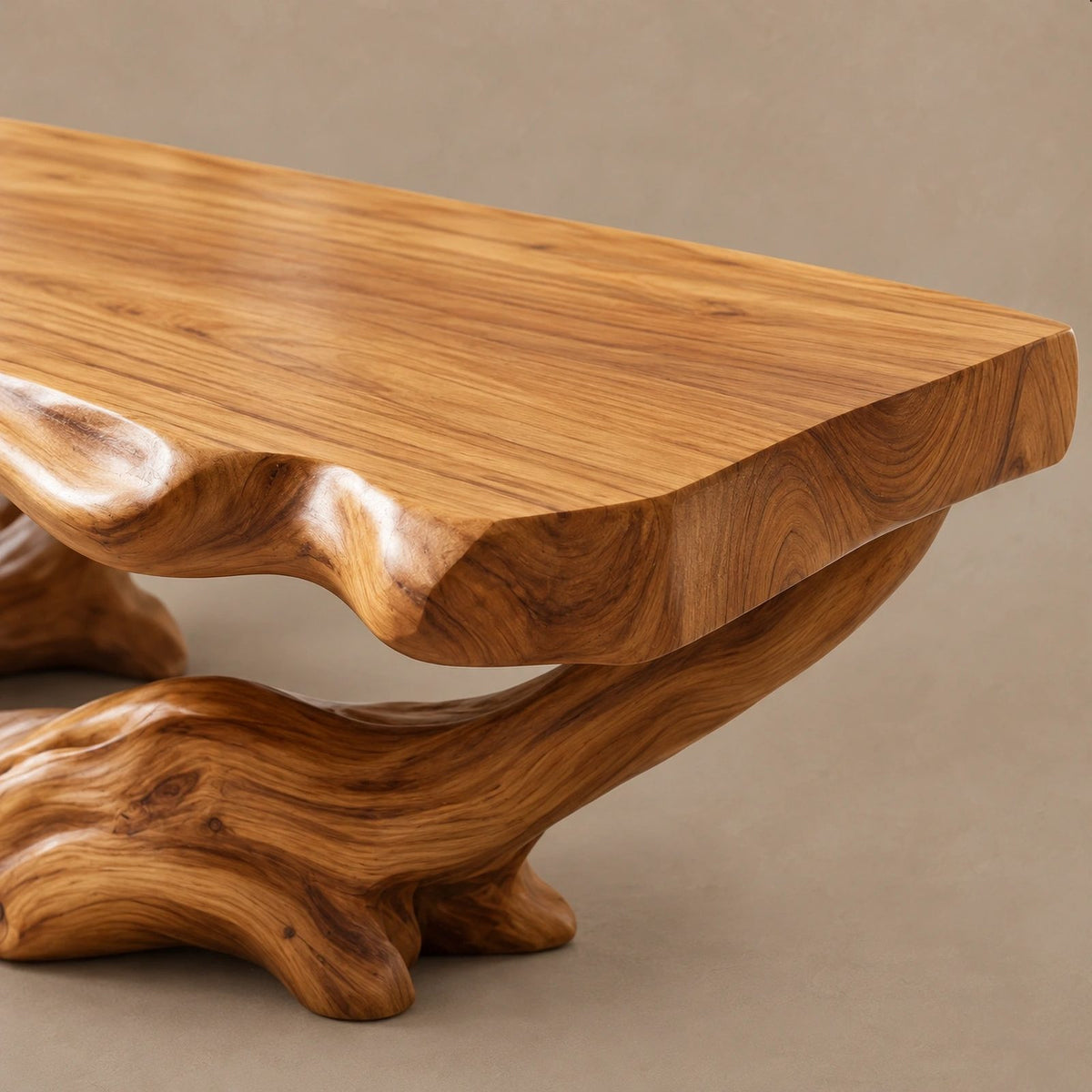 Handcrafted Live Edge Coffee Table With Twisted Root Base For Living Room