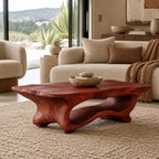Contemporary Live Edge Coffee Table With Sculpted Wave Base For Living Room