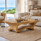 Contemporary Live Edge Coffee Table With Sculpted Wave Base For Living Room