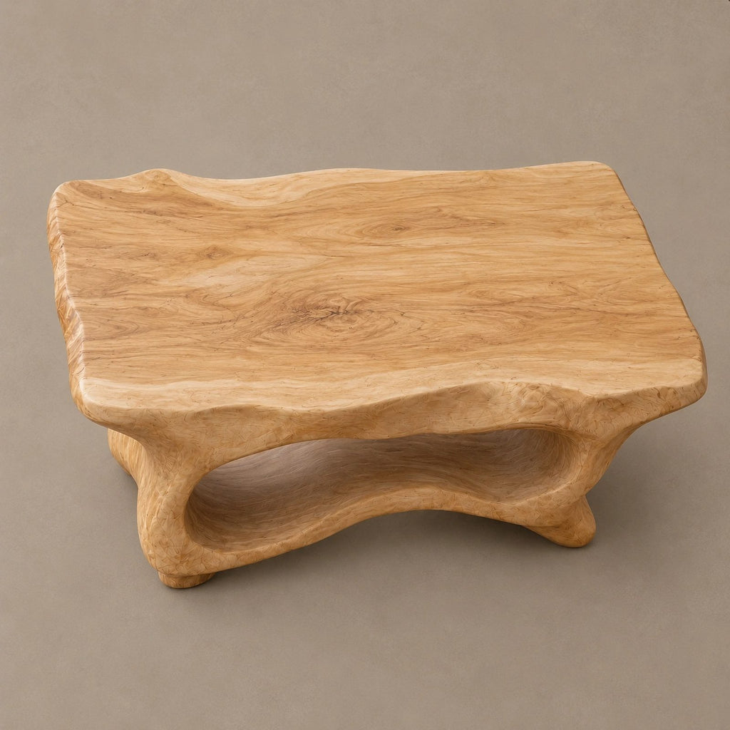 Contemporary Live Edge Coffee Table With Sculpted Wave Base For Living Room