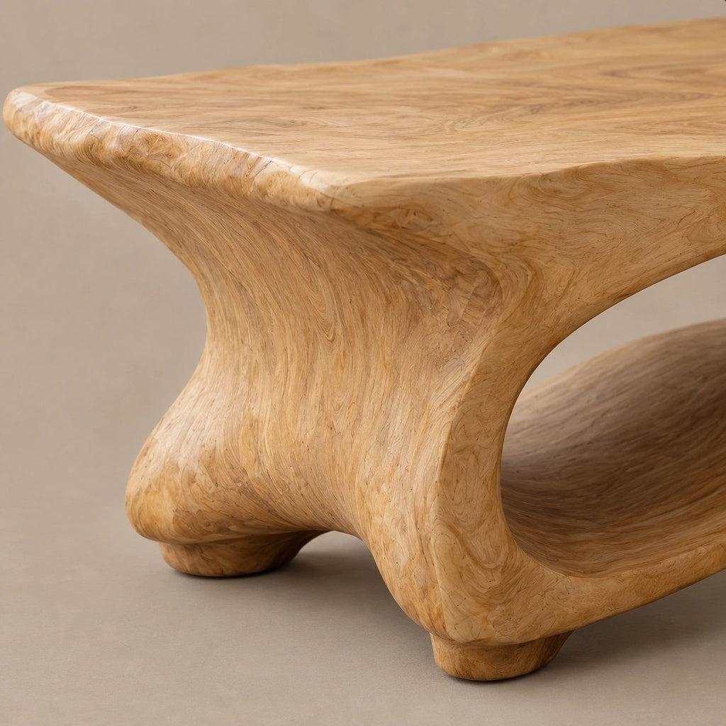 Contemporary Live Edge Coffee Table With Sculpted Wave Base For Living Room