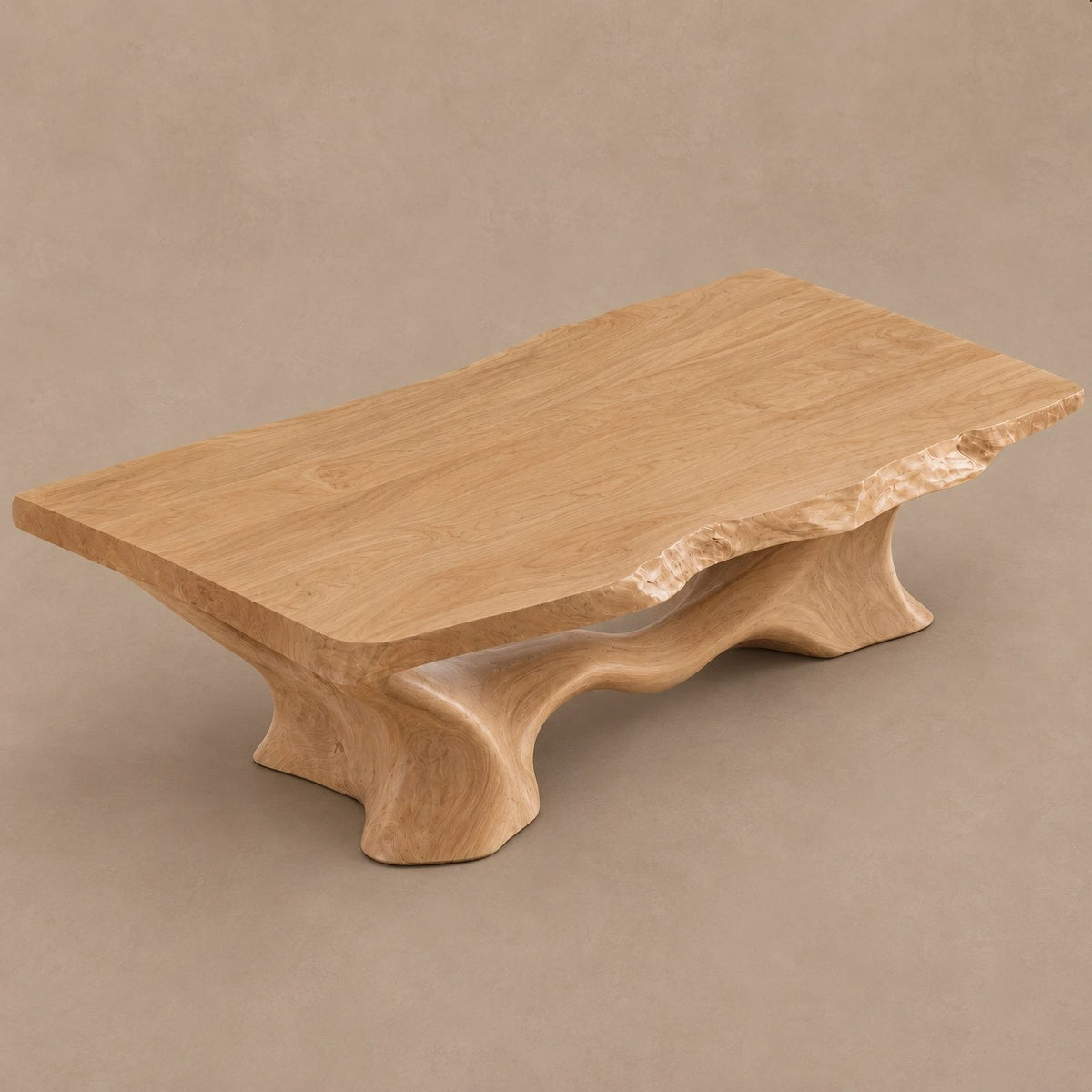 Modern Live Edge Coffee Table With Sculpted Root Pedestal For Living Room
