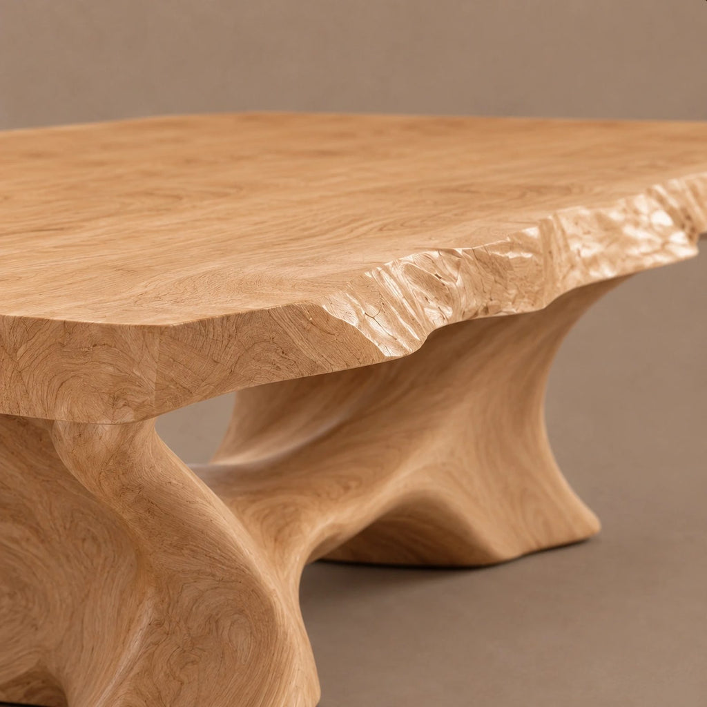 Modern Live Edge Coffee Table With Sculpted Root Pedestal For Living Room