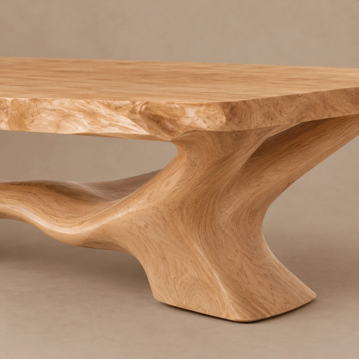 Modern Live Edge Coffee Table With Sculpted Root Pedestal For Living Room