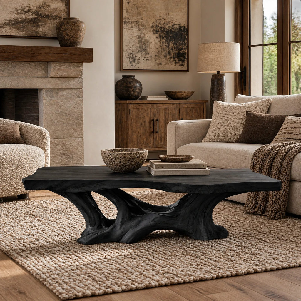 Organic Live Edge Coffee Table With Flowing Branch Base For Living Room