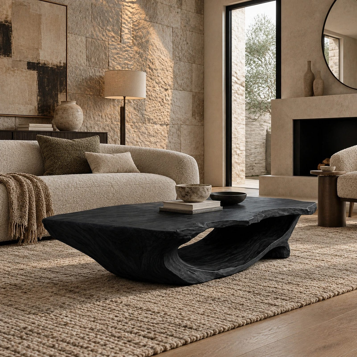 Sculptural Live Edge Coffee Table With Hollow Root Arch For Living Room
