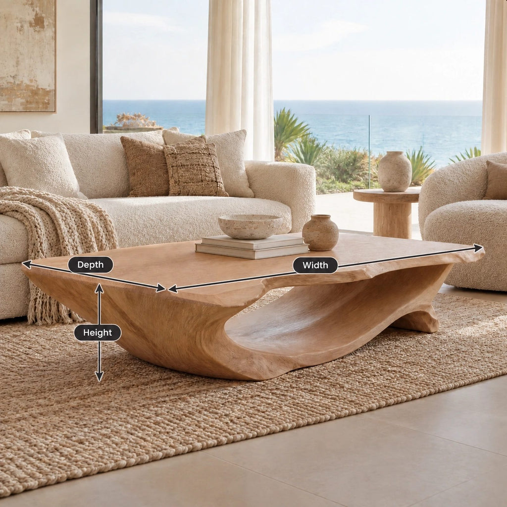 Sculptural Live Edge Coffee Table With Hollow Root Arch For Living Room